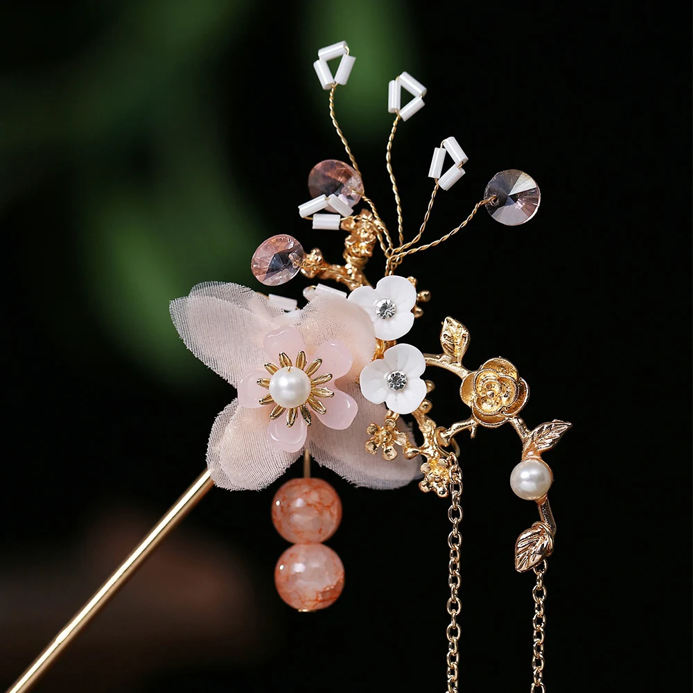 Hair Jewelry Hairpins Flower Handmade Chinese Fashion Tassel Hair Comb Hanfu Hair Stick Headwear Sets Earrings