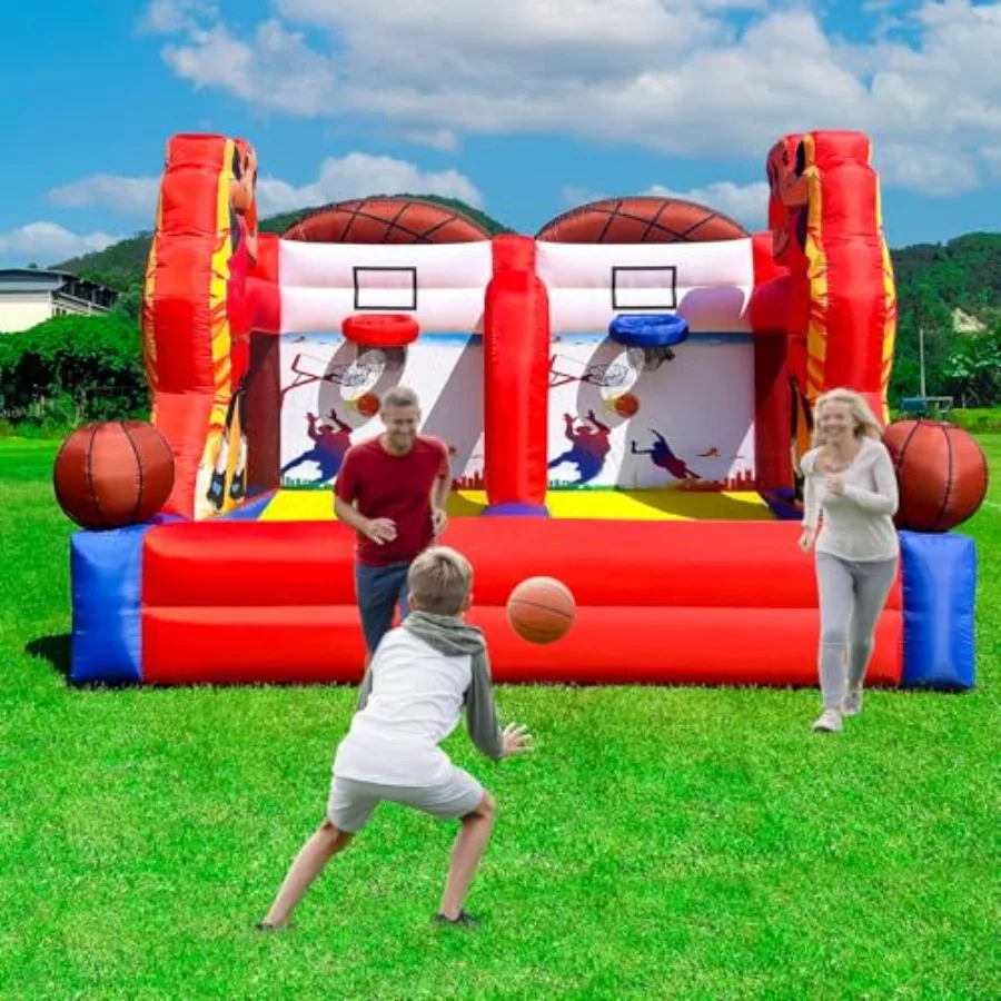 Opblaasbaar basketbalring Shot Opblaasbaar feestbasketbalspel met 2 hoepels 4 ballen Luchtblazer inzet voor verjaardagsfeestjes La