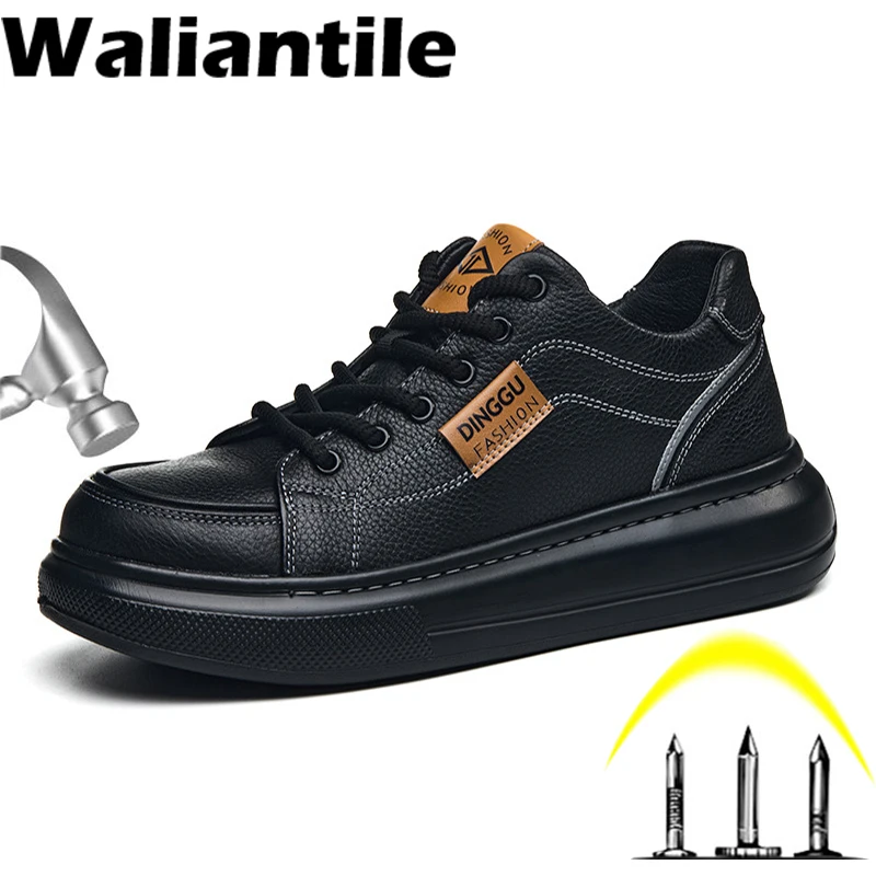

Waliantile Cow Leather Safety Shoes For Men Puncture Proof Industrial Working Boots Steel Toe Anti-smashing Indestructible Shoes