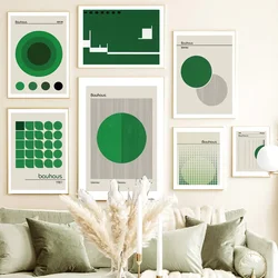 Scandinavian Modern Minimalist Wall Art Abstract Bauhaus Green Beautiful HD Canvas Poster Prints Home Bedroom Living Room Decor