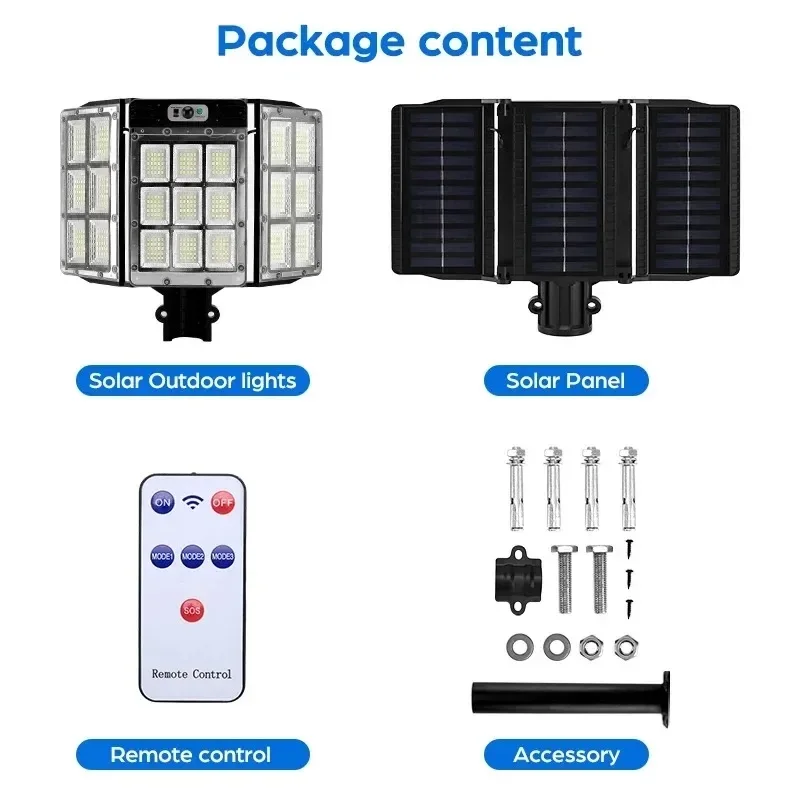 Imagem -06 - Poderosas Luzes de Rua Solares ao ar Livre à Prova Impermeável Água Sensor Movimento Painel Externo Quintal Luz Inundação Casa Jardim Lâmpada Parede 648 800led