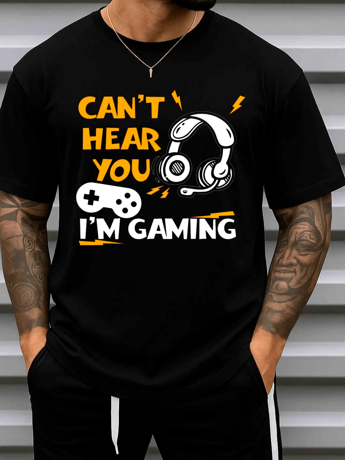 Player's Delight T-Shirt, Fun Gaming Short-Sleeve Shirt, Men's Plain T-Shirt, 180g Heavyweight, High-Quality Black Fabric, Casual Sports Style, Comfortable Everyday Wear, Hip-Hop Street Style, Gaming-Themed Merchandise, New Year Gift
