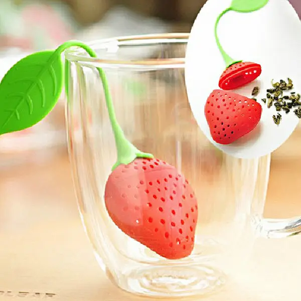 Silicone Tea Infuser Strainer Strawberry Shape Red Green Food Safe Tea Leaves Filter for Teapot Teacup Easy Clean