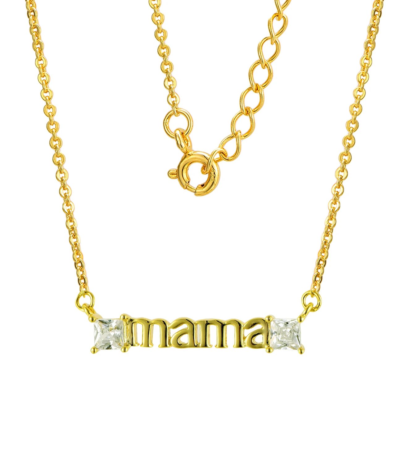 

QX CUSTOM OEM Fashion Jewelry CZ Dainty 18k Gold Plated Mom Womens Mama Letter Necklace 925 Sterling Silver