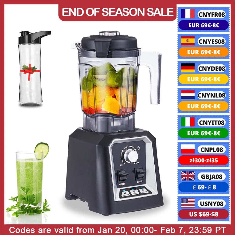 BioloMix Automatic Program Professional Kitchen Smoothie Blender BPA FREE 2L Low-profile Jar Food Mixer Juicer Ice Crusher