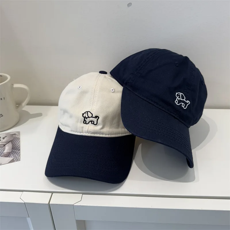 Cute Dog Embroidered Baseball Cap Spring Summer Japanese Adjustable Washable Cotton Baseball Cap Casual Outdoor Sports Sun Hat