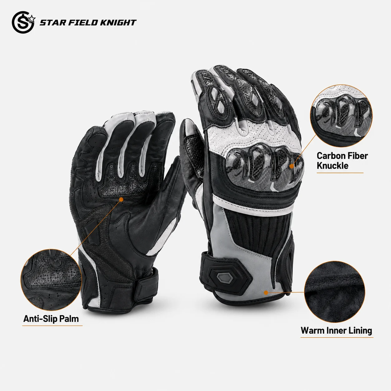 STAR FIELD KNIGHT Winter Motorcycle Gloves Men Women Leather Waterproof Warm Carbon Fiber Knuckle Anti-Slip Riding Gloves