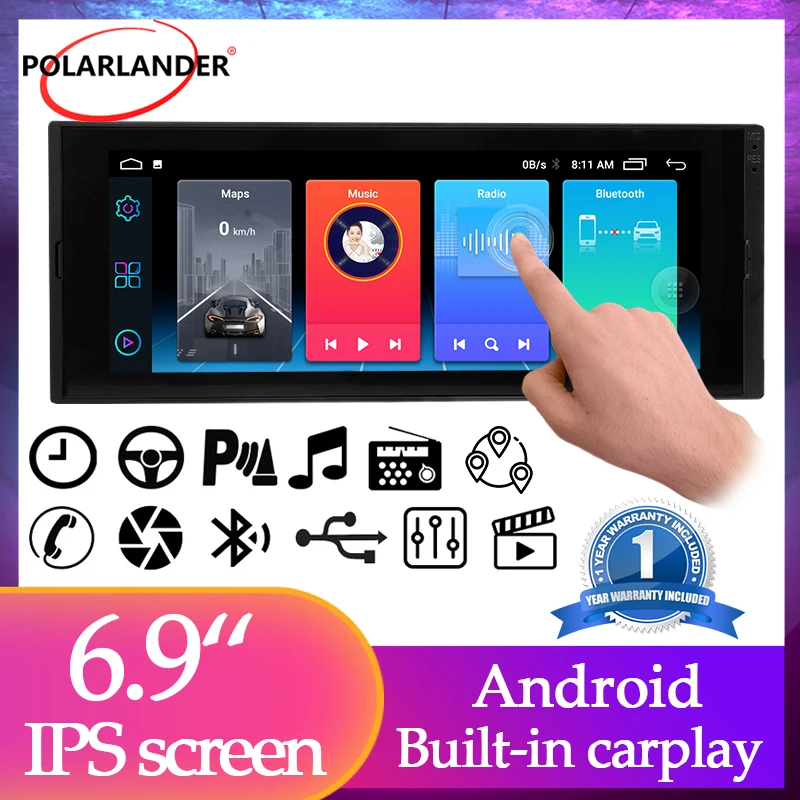 

6.9 Inch 1 Din Universal Car Radio - SP-7069 Android 8.1/10.0 CarPlay GPS WiFi Bluetooth 1280*480 IPS Screen