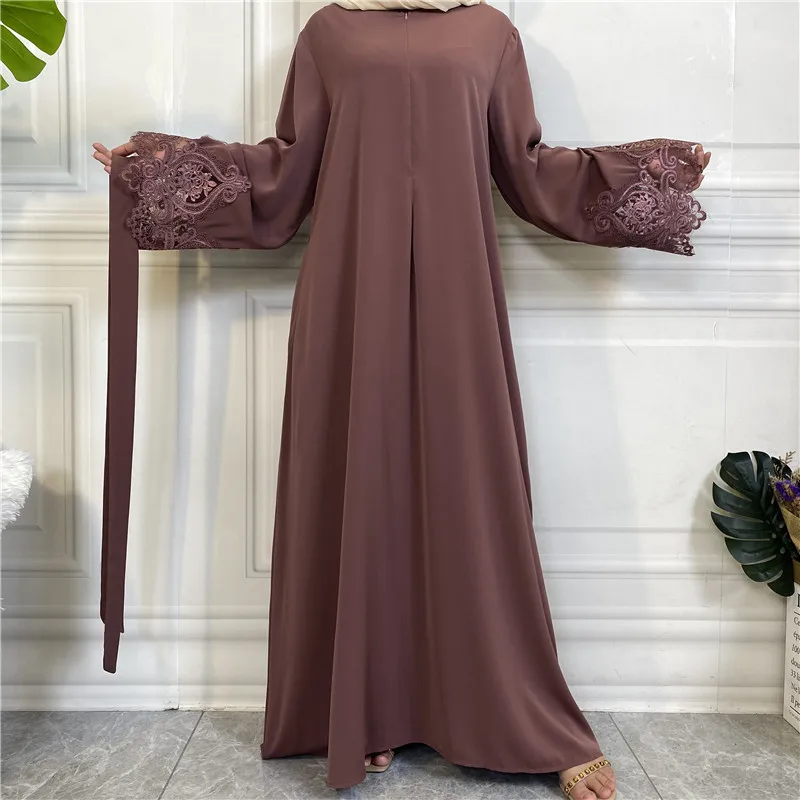 Abaya Muslim Dress Dubai Turkey Hijab Dress Plain Floral Lace Zipper African Long Dresses for Women Ramadan Eid Islamic Modest