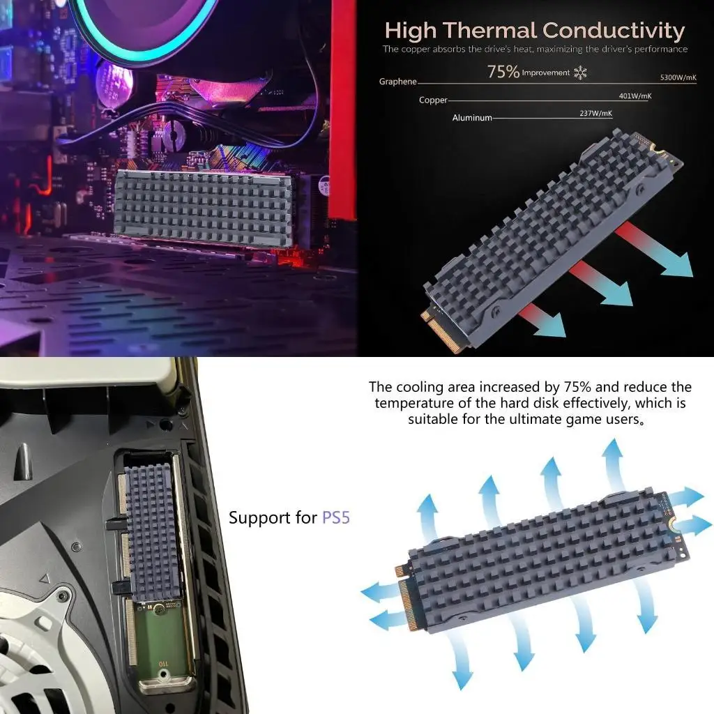 

Y1UB Copper Heatsink for M.2 NGFF 2280 PCI-E NVME SSD Cooling Thermal P