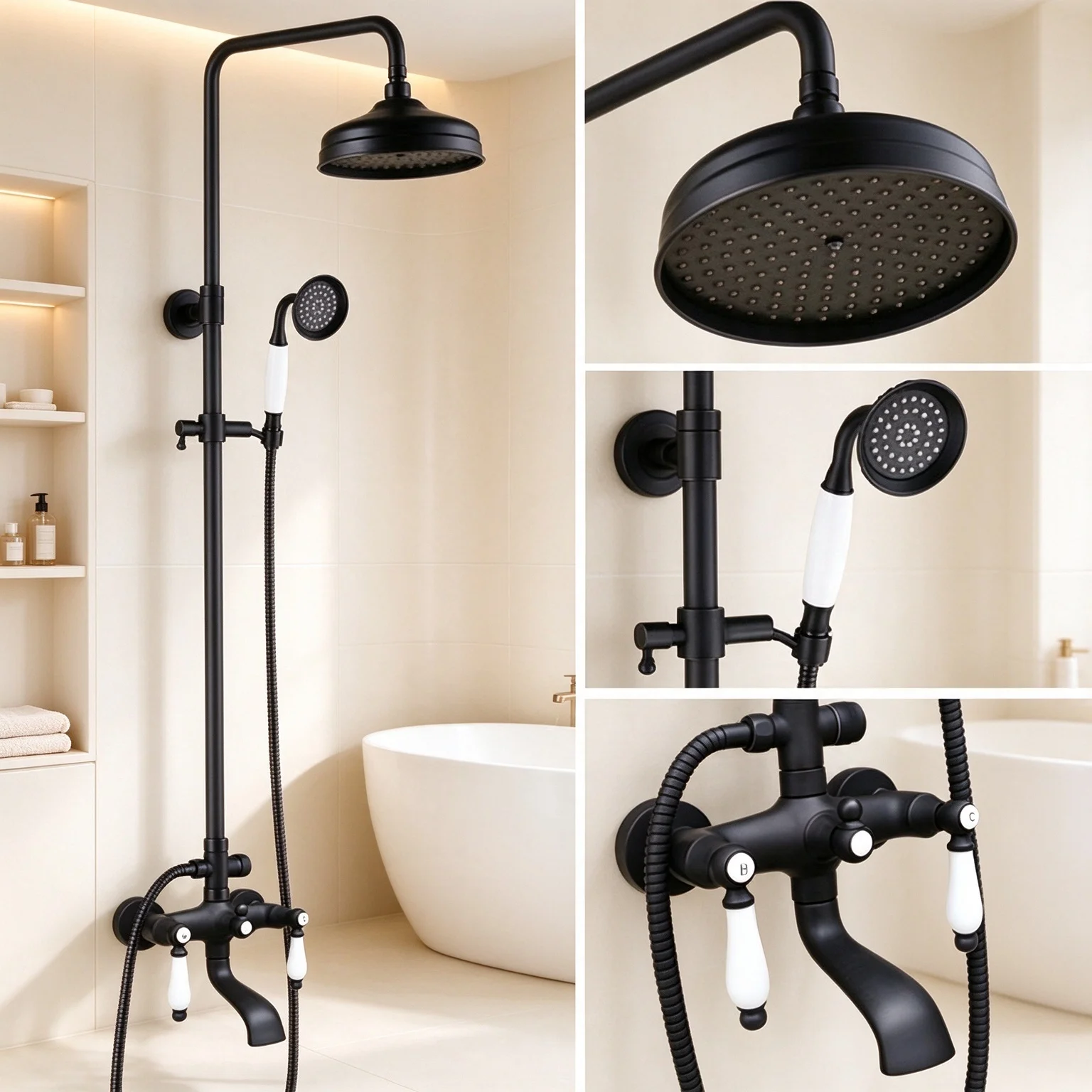 Oil Rubbed Bronze Rainfall Shower Faucets Set Shower Bath Spout Dual Ceramic Knobs Mixer Tap Bath Shower Kit Zhg142