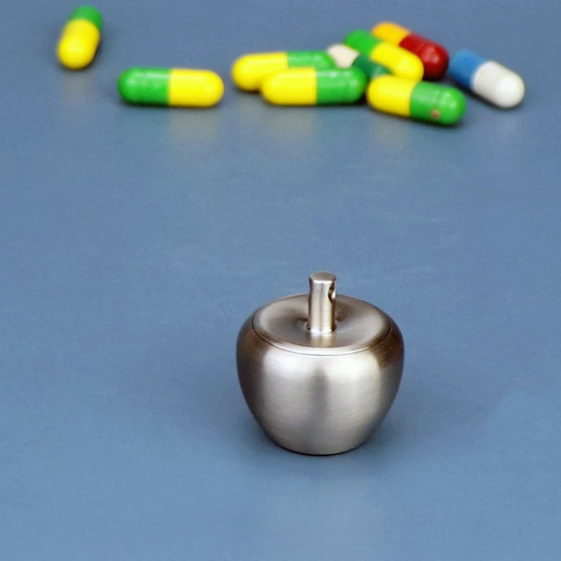 【WA】Aluminum Pill Box Apple Shape Delicate Seal Medicine Organizer Box Keychain Outdoor Pocket Pill Waterproof Holder Container