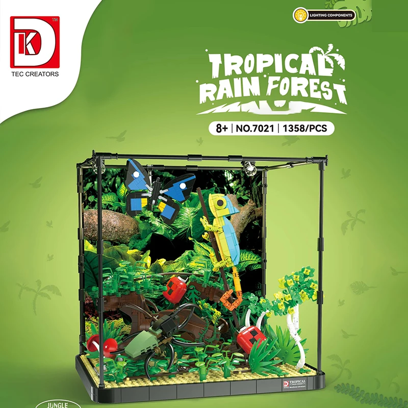 Creative Expert Tropical Rainforest Model MOC Chameleon Butterfly Building Blocks Brick Puzzle Toys Birthday Gifts for Adult Kid