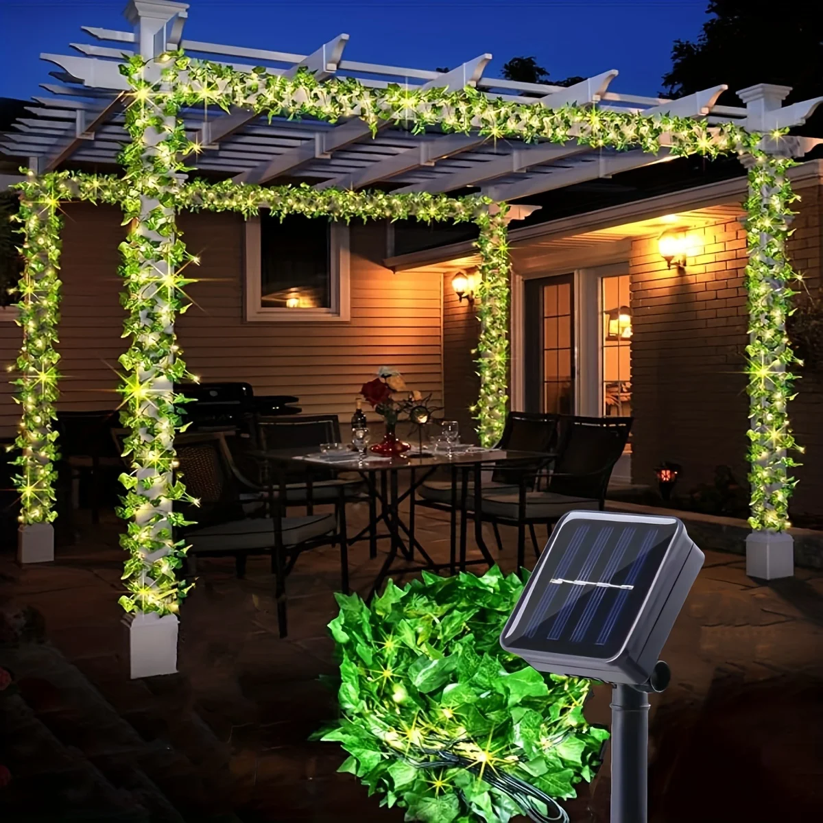 10m 100 LEDs Solar Vine String Light 8 Modes DIY Solar Ivy Fairy Lights String Light Wedding Party Garden Room Wall Decor Light