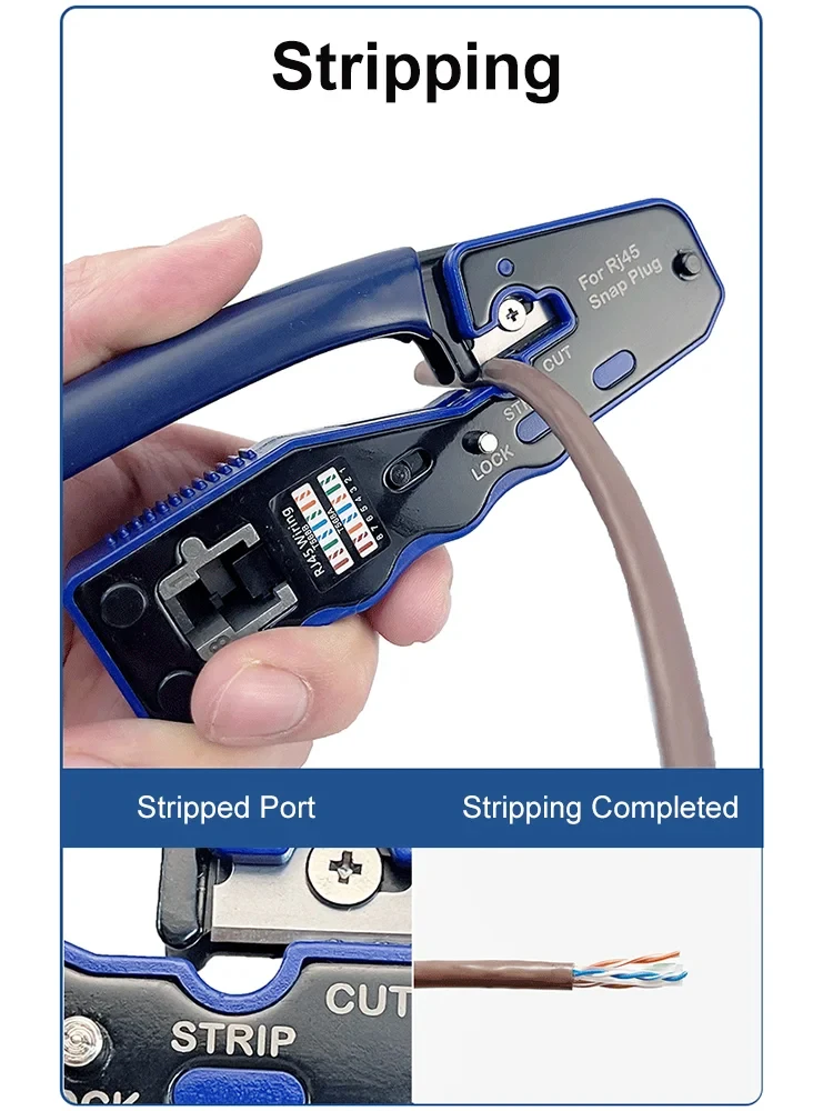 RJ45 UTP crimping pliers 4-piece network tool set, Ethernet LAN wire stripper through hole connector, CAT5/6/7/8 shielded