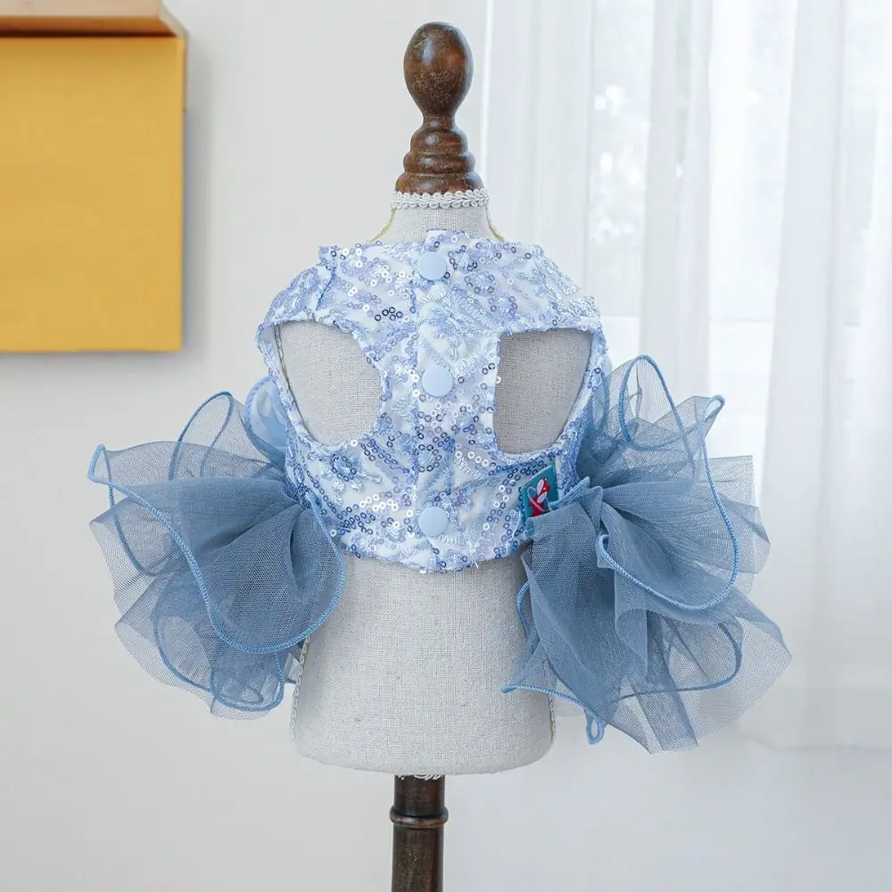 Doggy Clothing Fluffy Pet Princess Dress Soft Blue Puppy Fairy Skirt Cute Big Bow Pet Costume Birthday Party