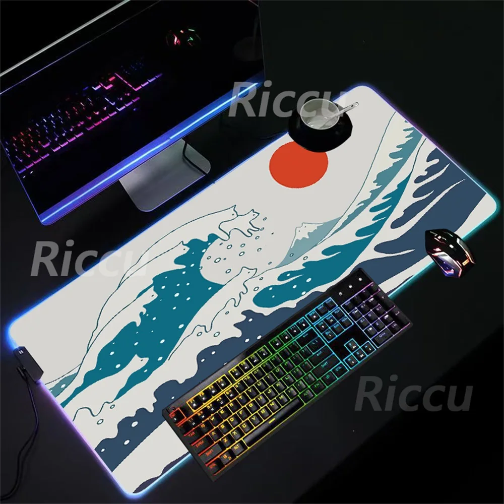 Japanische Wellen niedliche Katze PC Tisch matte High Definition Druck RGB Mauspad Desktop-Spiele xxl große Spiel zubehör Mauspad