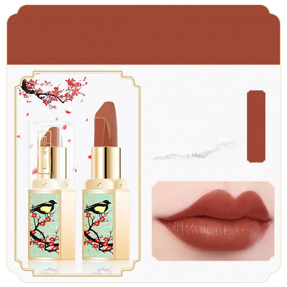 Lápiz labial rojo estilo chino Retro, hidratante, resistente al agua, sin decoloración, Cosméticos de belleza sin esfuerzo X6V5