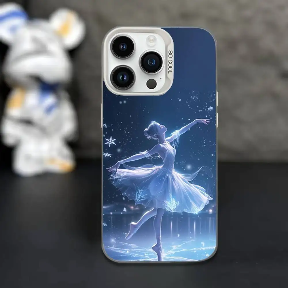 Casing Ponsel Seni Balerina Untuk iPhone 16,15,14,13,12,11,Mini,Pro,XS,SE,MAX Putih Matte Tahan Guncangan