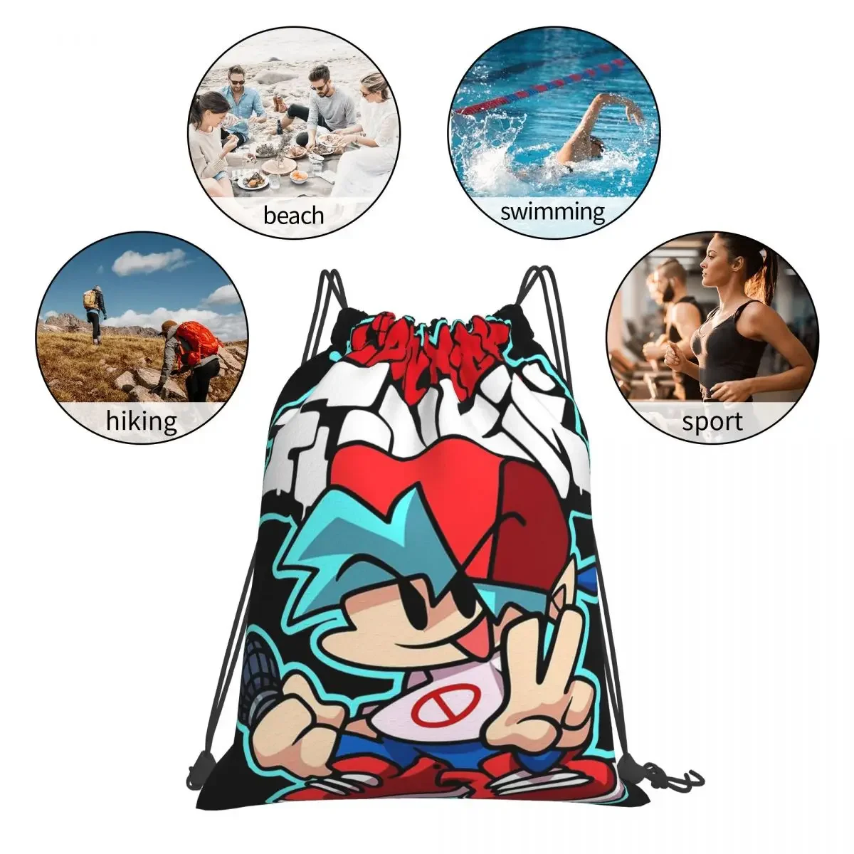 Friday Night Funkin, Zaini per fidanzato Borse con coulisse Pacchetto con coulisse Scarpe da tasca Borsa Borse per libri per uomo Donna Studenti