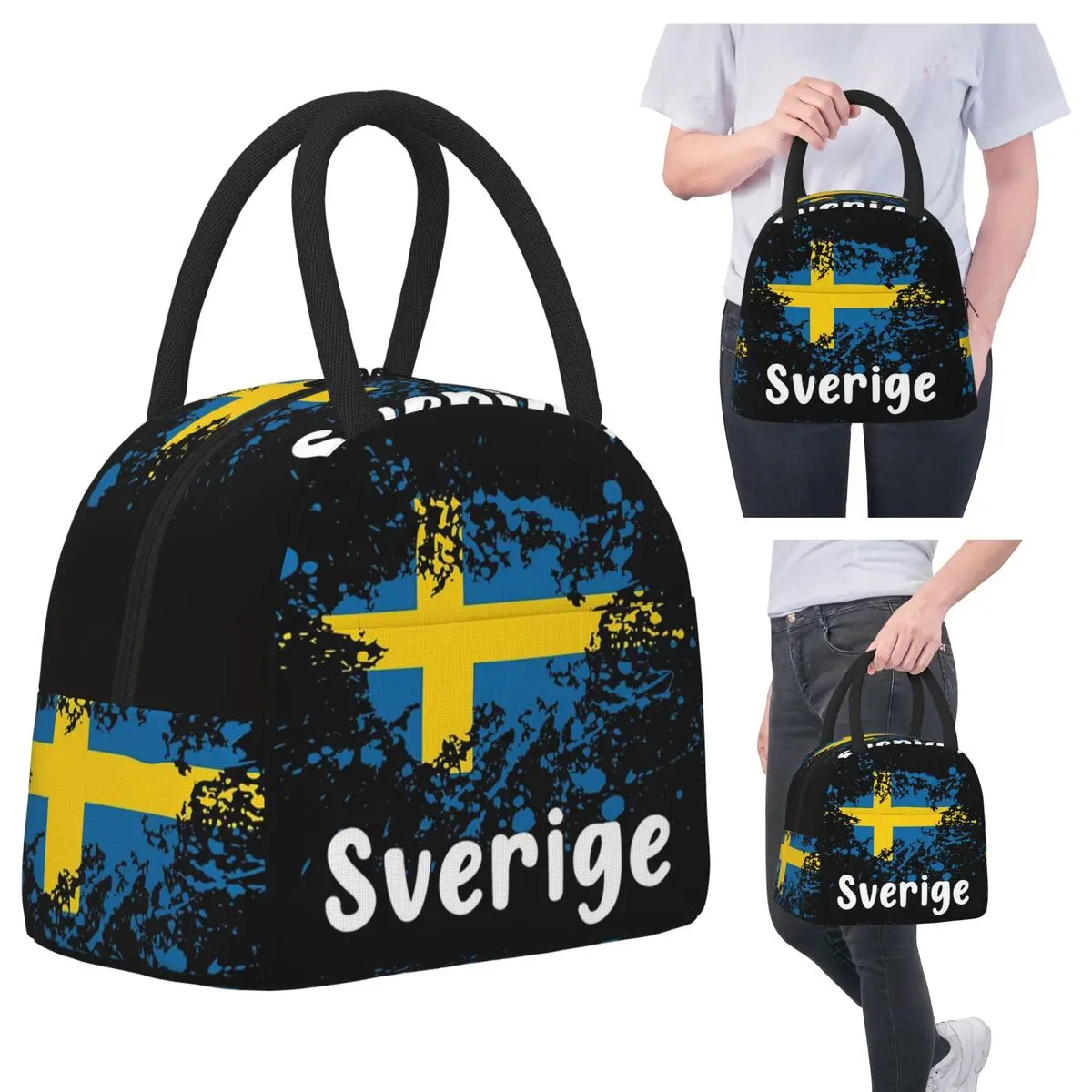 

Swedish Flag Sweden Black Sverige Insulated Lunch Bag for Kids School Cooler Thermal Food Box Tote Leakproof Lunch Boxes