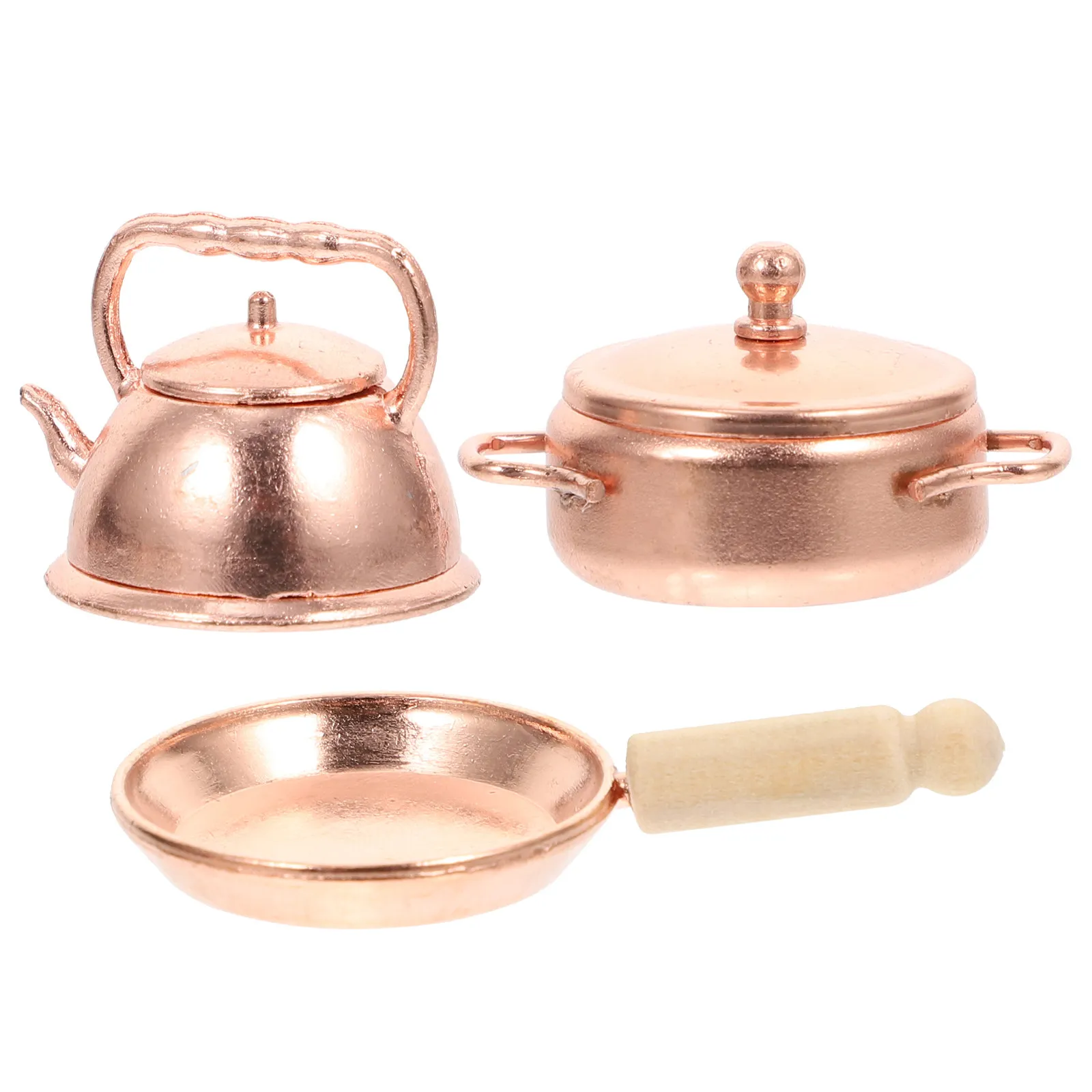 

3Pcs Realistic Miniature Cookware Decor Set Frying Pan Kettle Pot for Small House Decoration Dollhouse Interior Design Multi-Use
