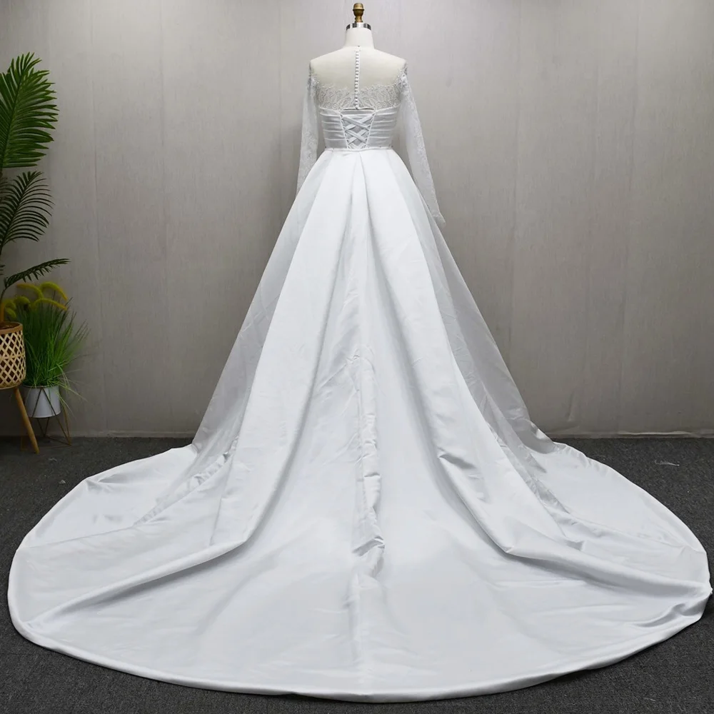 Vestido De Novia 2025 cuello redondo manga larga con cordones botón trasero Sexy sirena Vestido De Novia personalizado mujeres con tren desmontable