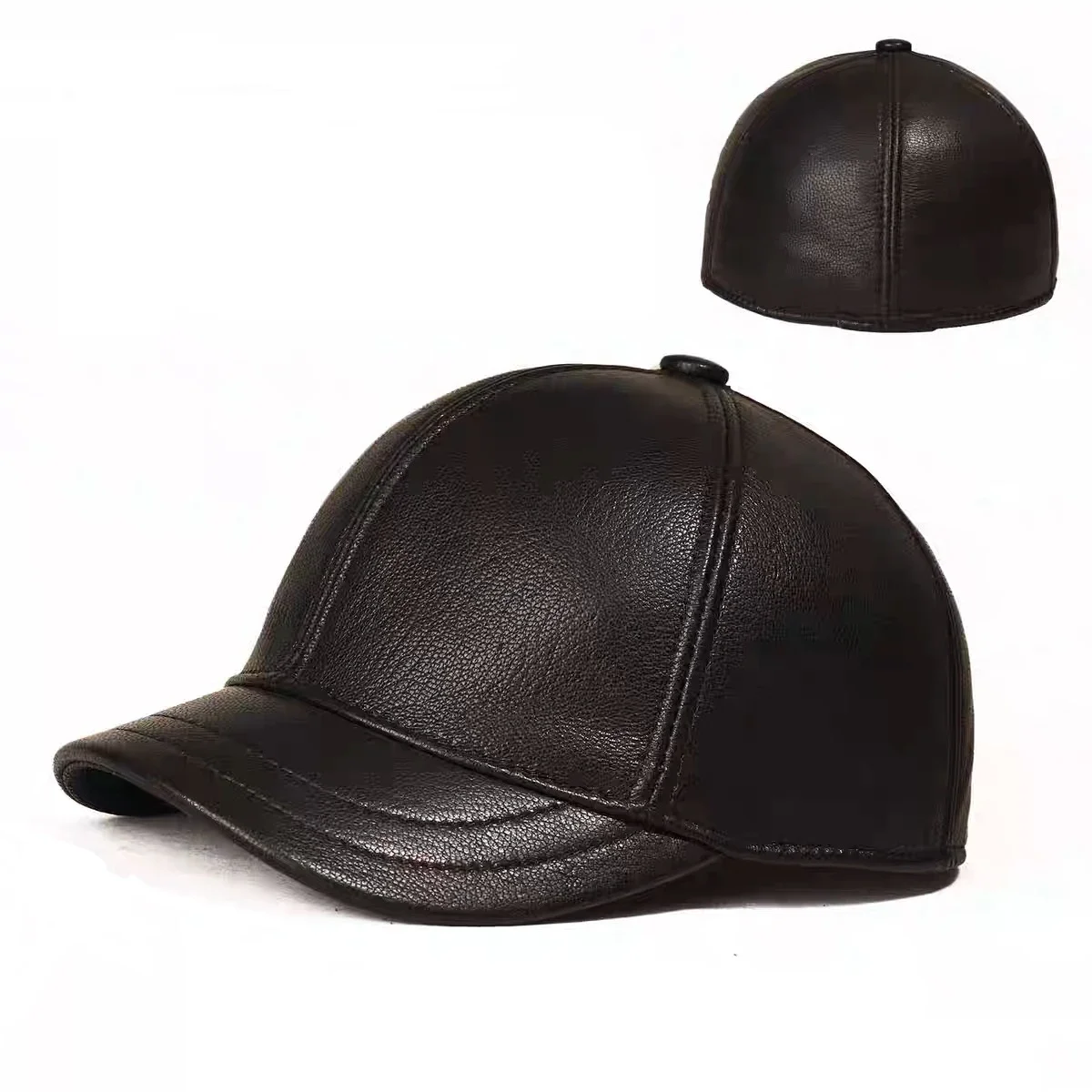 

Fashion Short Brim Baseball Cap Men/Women Genuine Leather Duck Tonue Hats Male Casual Leather Adjustable 55 60cm