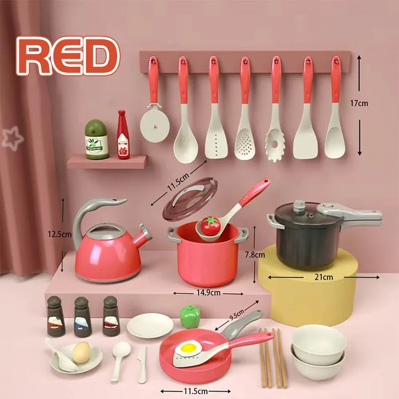 Juego de cocina de 32 piezas para niños y niñas, juego de comida con ollas, utensilios de cocina, juego de rol
