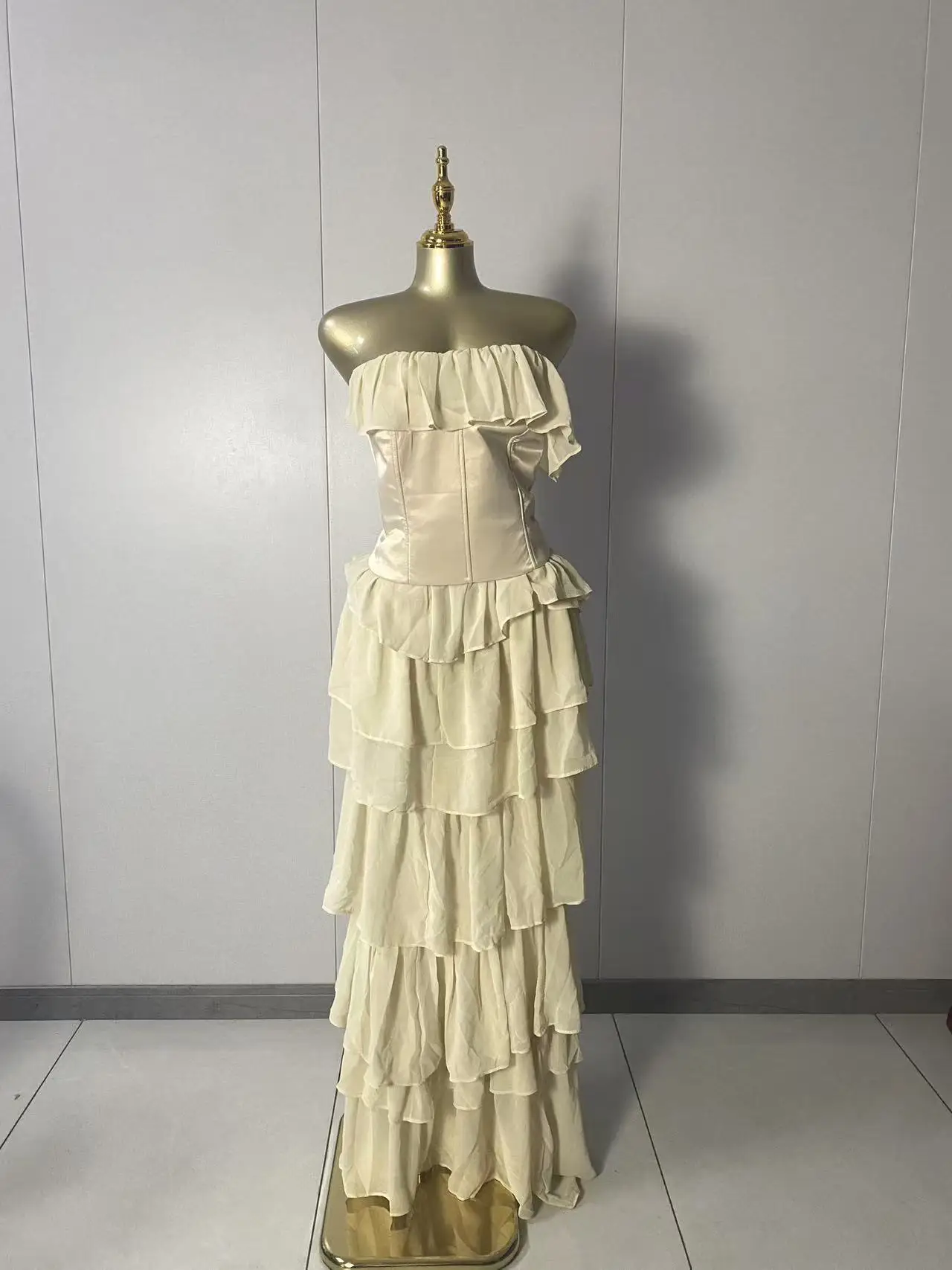 

2025 New Women Sexy Strapless Tops Ruffles Maxi Long Two Pieces Dress Set Elegant Evening Club Party Outfits