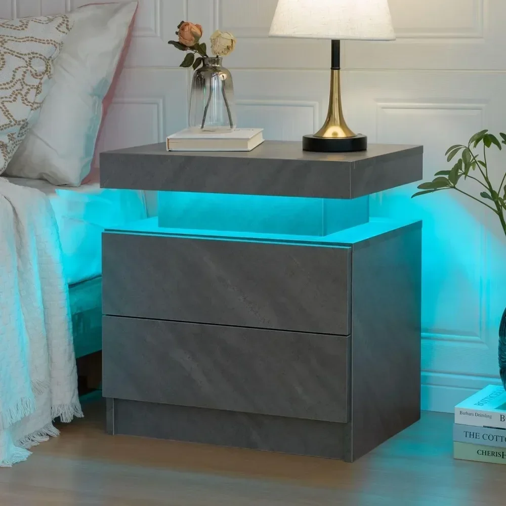 Nightstand, 2 Piece Nightstand with 2 Drawers, Modern LED Side Table Bedroom Nightstand for Bedroom