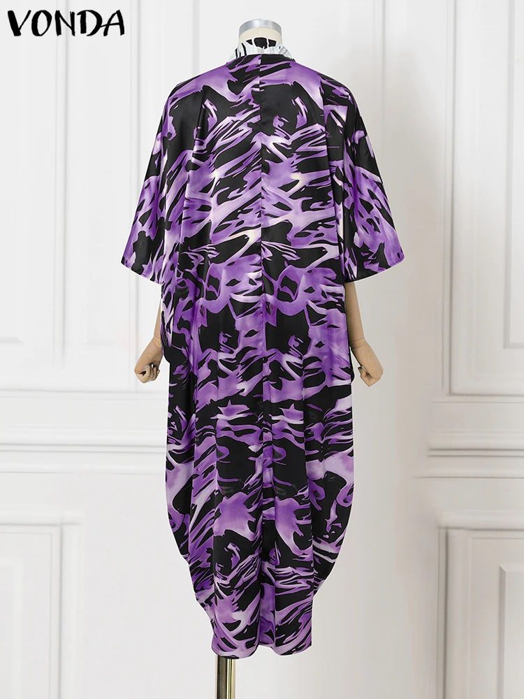 2025 Vintage Dress Plus Size Women Printed Maxi Long Sundress 3/4 Sleeve Bat-wing Sleeve Loose Robe VONDA Fashion Party Vestidos
