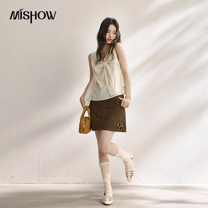 เสื้อกล้าม MISHOW Lyocell โบว์ V-Neck แขนกุด 2 ชั้น - alternate angle