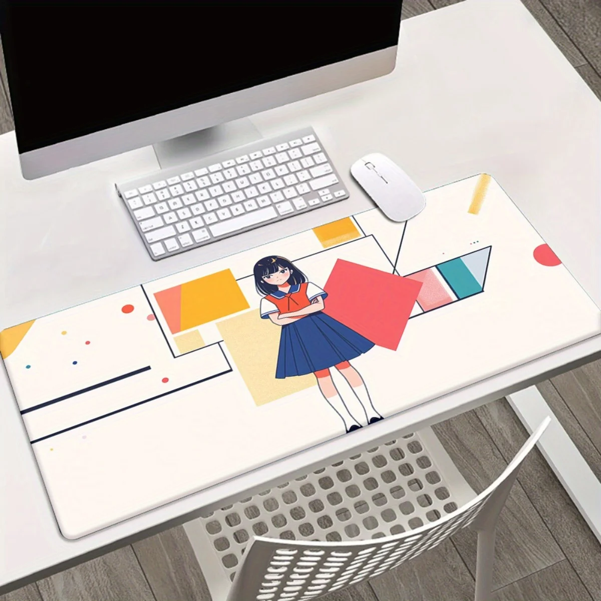 

1pc XXL Anime-Style Girl in Dress & Abstract Design Desk Mat - HD Printed Rubber Mousepad for Gaming, Office, and Home Use, Mult