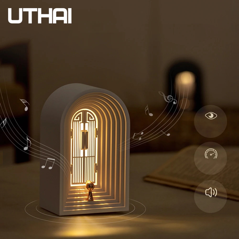 UTHAI New creative Nordic Night Light, Mobile Phone, Bluetooth Speaker, Atmosphere, Warm Light, Desk Lamp, Bedroom Gift For Boys