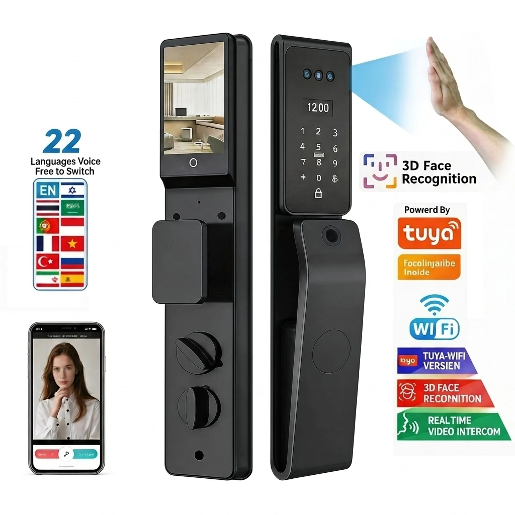 Fully Automatic Tuya WiFi Facial Recognition Smart Lock Fingerprint Password Biometric Home Security Door Digital Lock