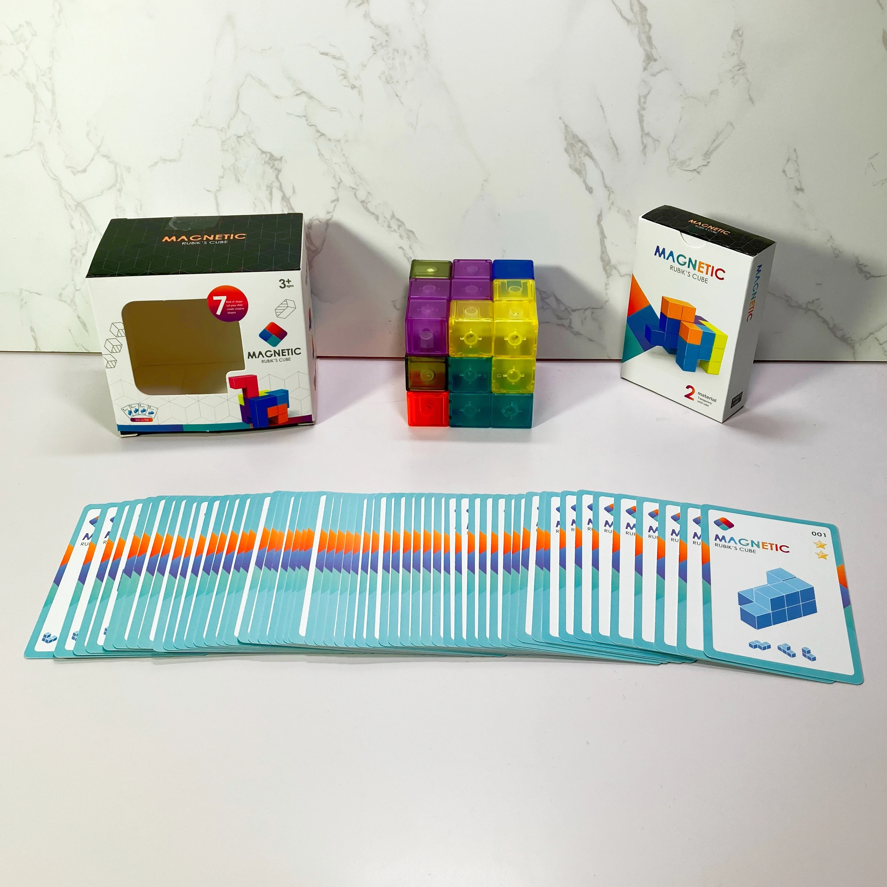 DIY Magnetische Kubus Bouwstenen 3D Magneet Tegel 7 Stuks Set Puzzel Speed Cube 54 stks Gids Kaarten Intelligentie Speelgoed voor Kinderen