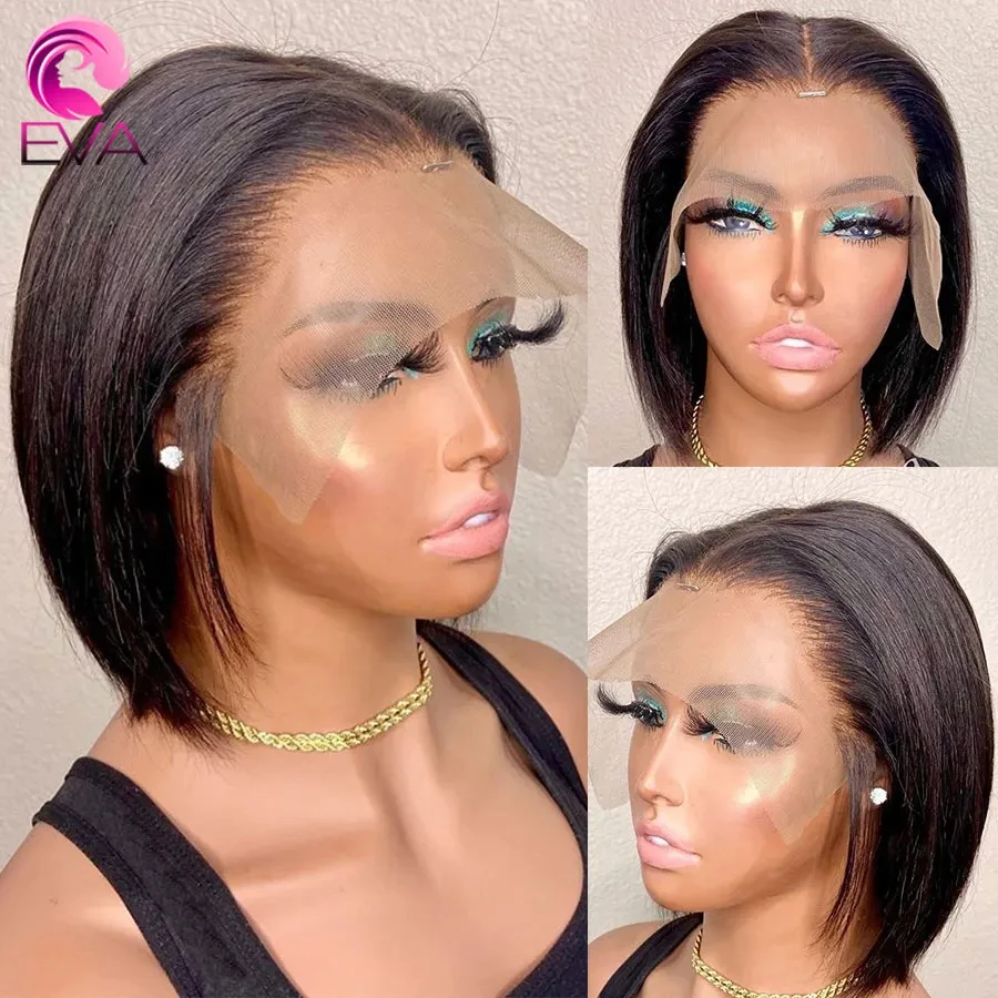 

Eva Transparent Lace Short Bob Wig 13x6 Lace Front Wig Straight Brazilian Hair Wigs Pre Plucked Bleached Knots 13x6 Frontal Wigs