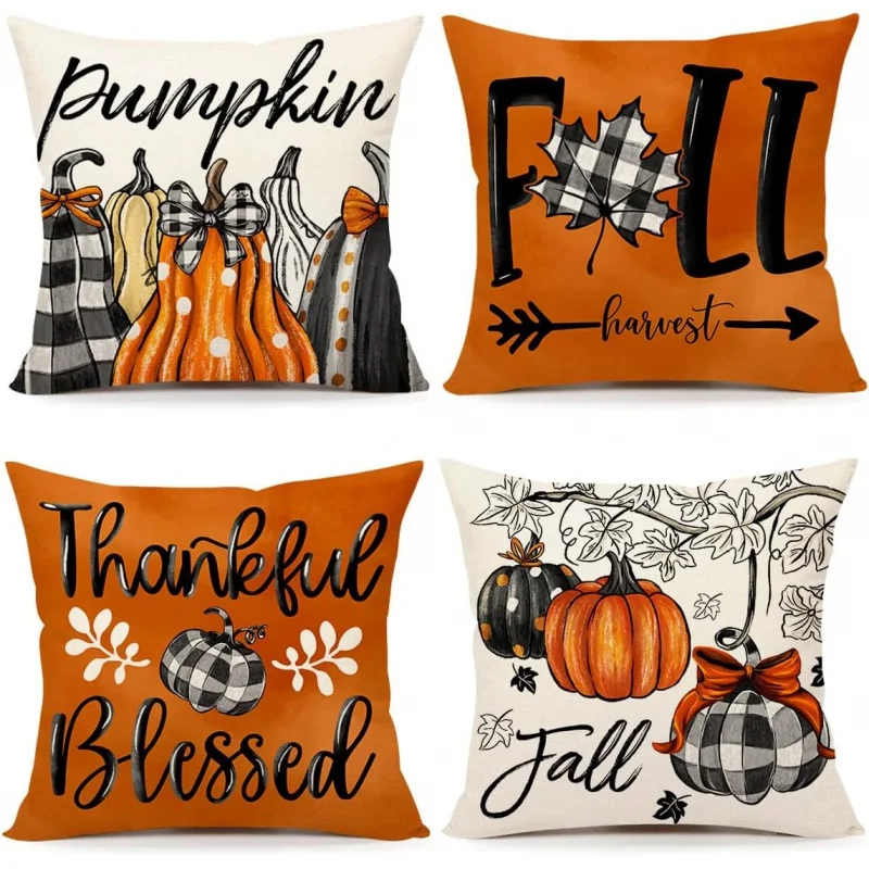 

Autumn pillow set 4-piece farmhouse pumpkin truck cushion set for sofa autumn Thanksgiving decoration