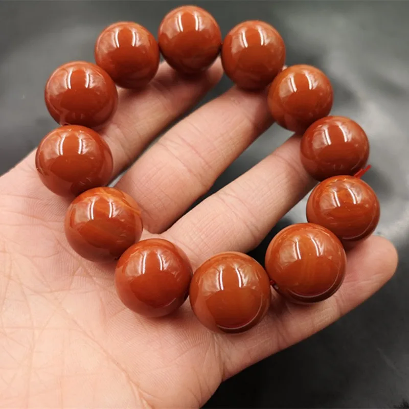 

Natural Stone Red Agate Round Bead Bracelet Men's Stone Bracelet 20mm Red Jade Bracelet Temperment
