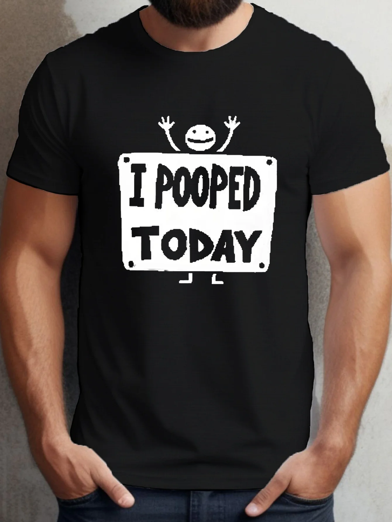 Today I Pooped, Printed T-Shirt, Men's Round Neck Short Sleeve, Simple Style T-Shirt, Fashionable Regular Fit T-Shirt, Spring and Summer Vacation Casual Vacation Fashion Comfortable Top