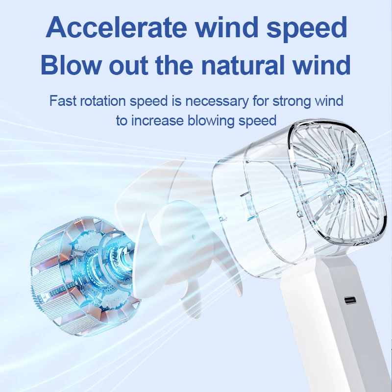 USB Handheld Mini Fan Foldable Portable Neck Hanging Fans 5 Speed USB Rechargeable Fan with Phone Stand and Display Screen