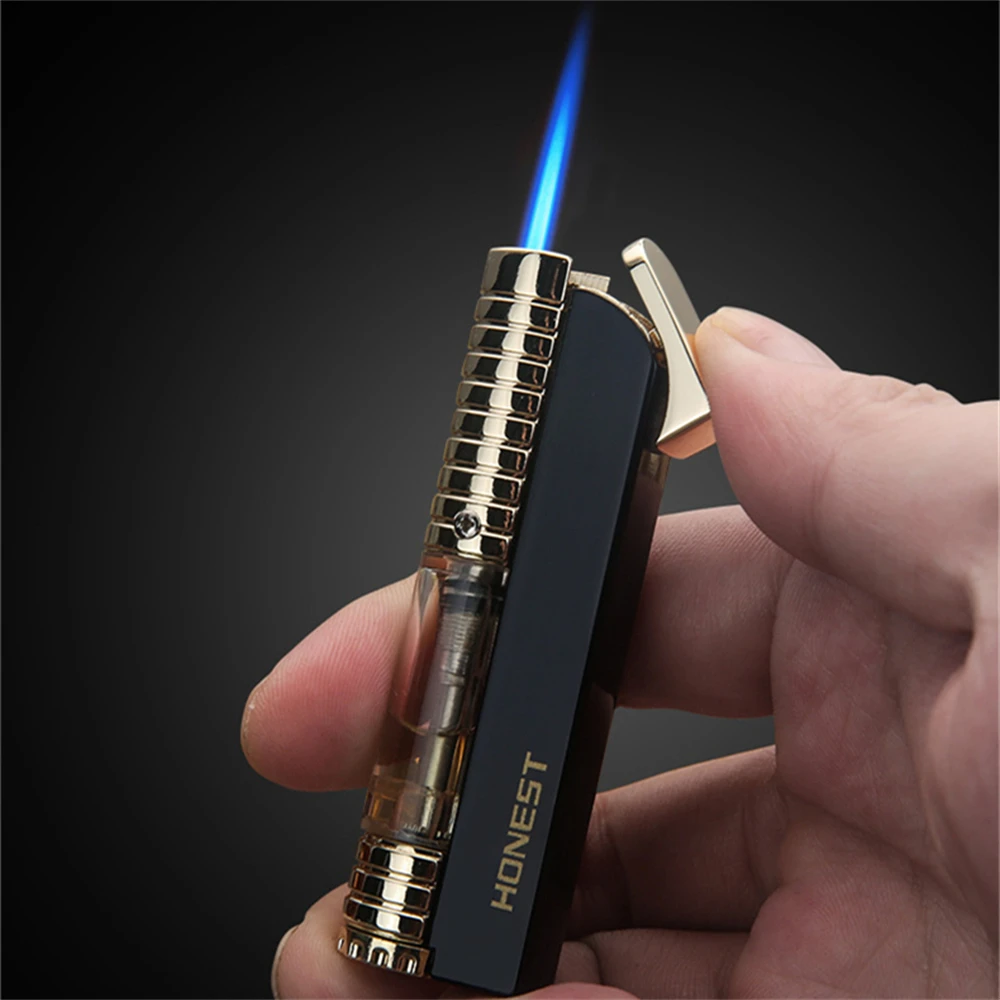 Small Straight Injection Flame Gas Lighter, Butane Cigarette Lighter, Slim Adjustable, Windproof Gadget, Gift for Men