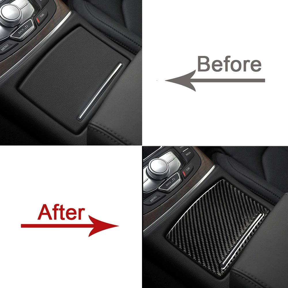 For Audi A6 C7 2012-2018 Auto Water Cup Cover Panel Decorative Carbon Fiber Sticker Anti Scratch Change Car Interior Accessories