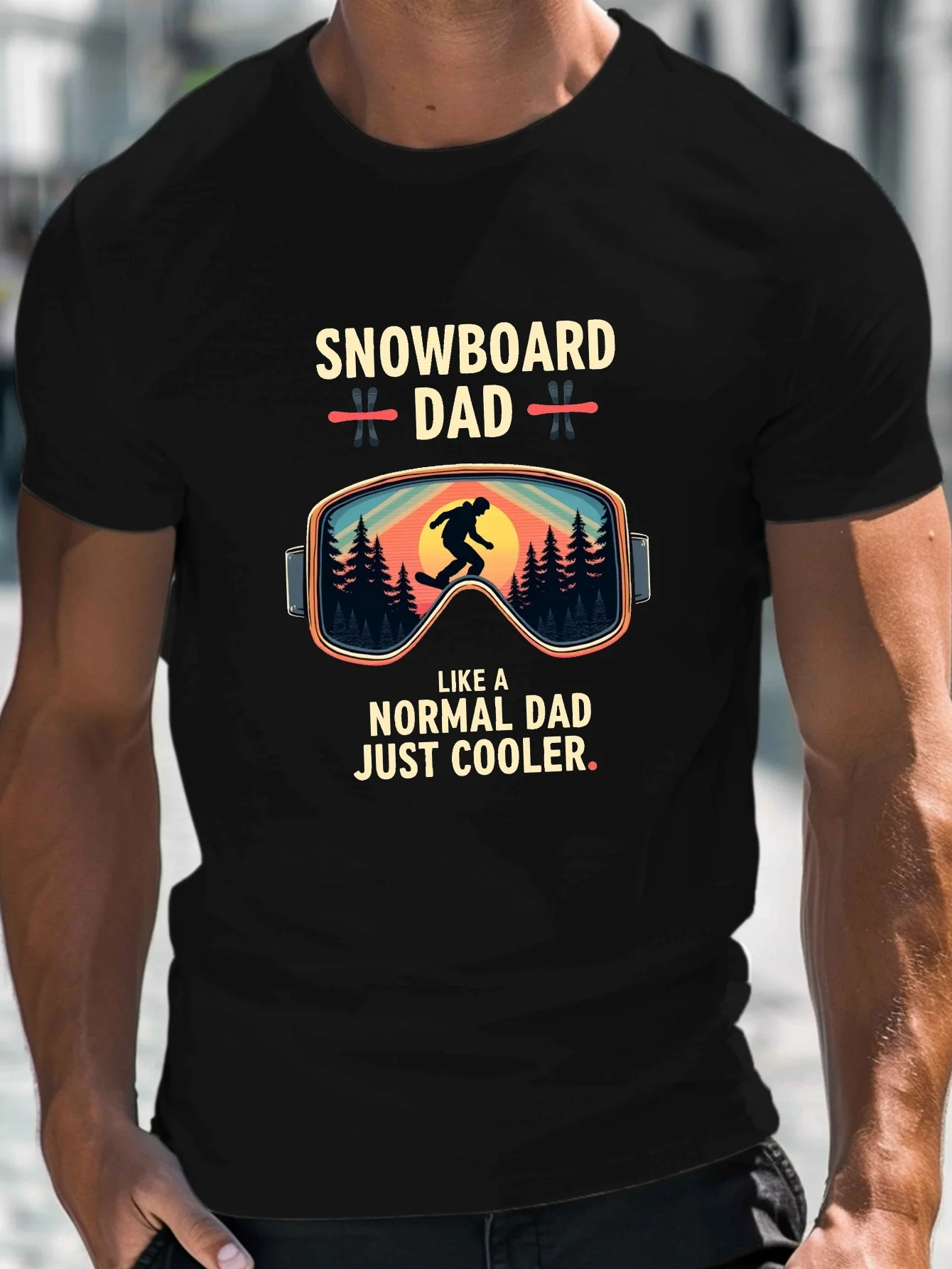 With Snowboard Icon Print, Men's Round Neck Short-Sleeved T-Shirt, Casual T-Shirt, Lightweight and Comfortable Summer Top