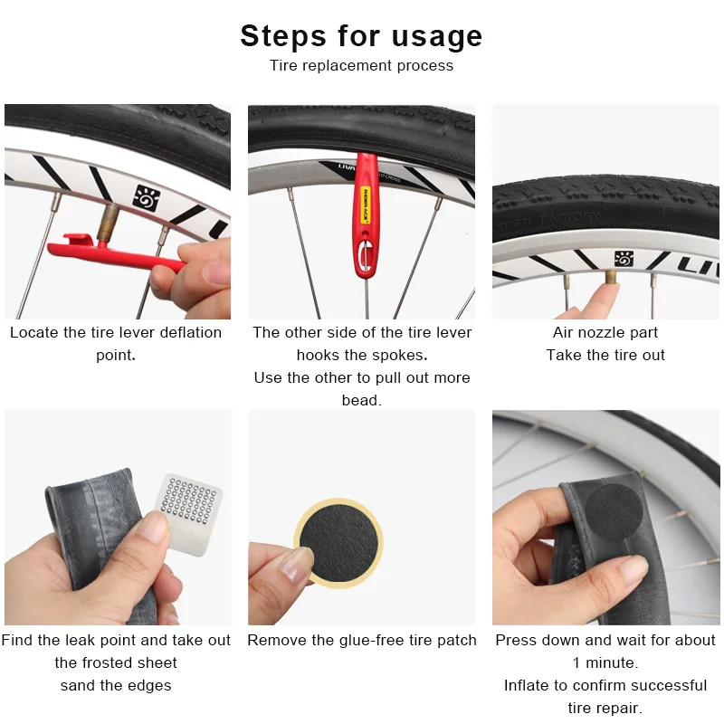 10 Pcs Bike Glueless Chip Patches Kit Tyre Tire Lever Wheel Repair Tool MTB Glue Free Cold Patch Sealant Fix Bicycle Accessories