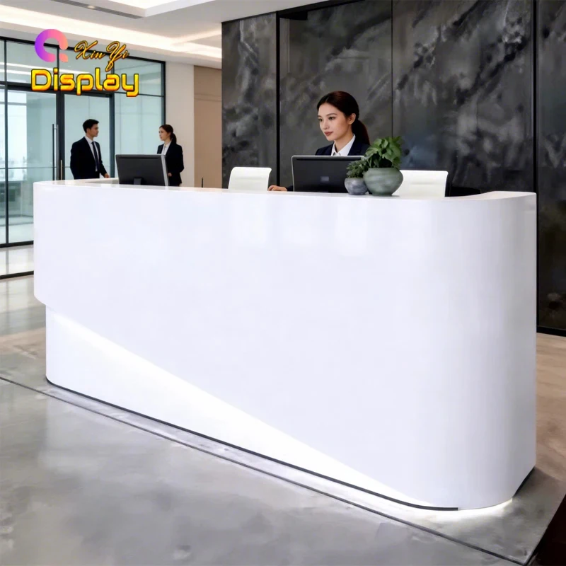 custom.Custom LED-Lit Modern Luxury Reception Counter Display Showcase Office Retail Front Desk Heavy Duty Customizable Dime