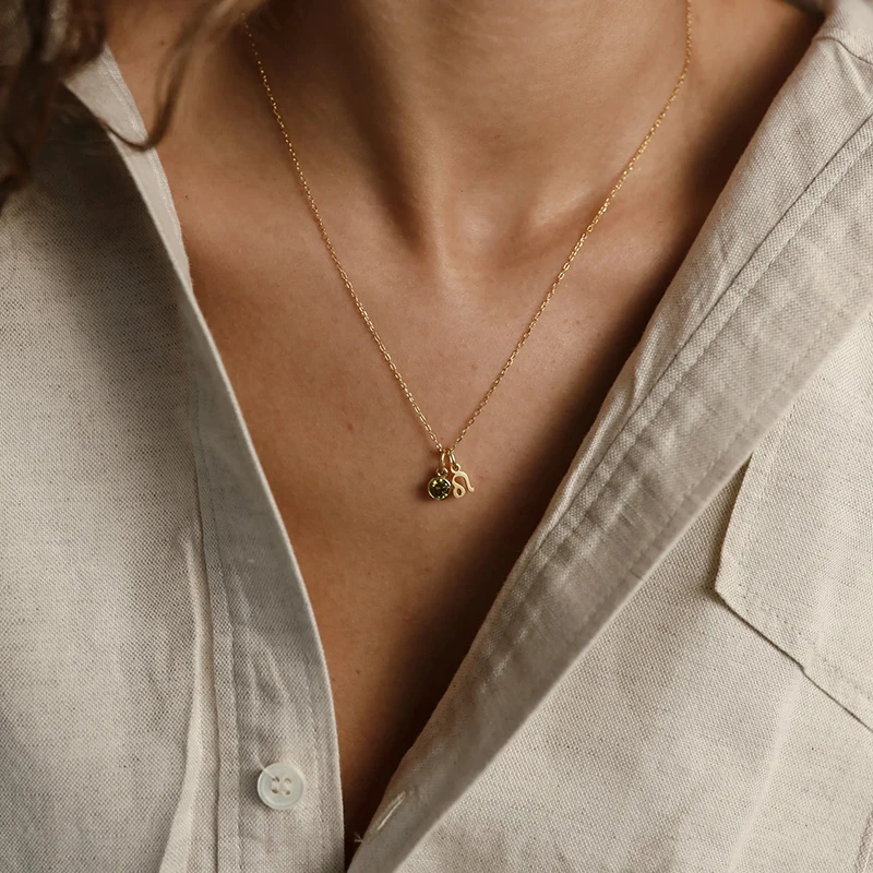12 Zodiac Sign Birthstones Pendant Necklaces For Women 18K Gold Plated Stainless Steel Horoscope Collar Waterproof Jewelry Gift