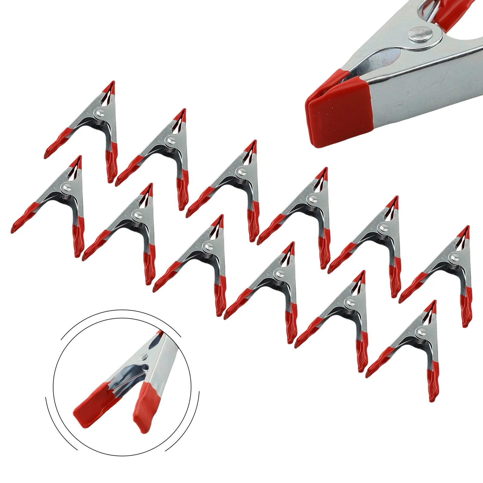 12pcs 4Inch 100mm Metal Heavy Duty Spring Clamps Woodworking Tool Clips Crocodile Clip Red Plastic Tips Tool Clips