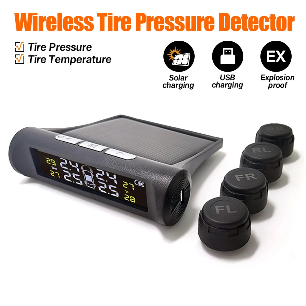 Car Tire Pressure Detector solar wireless tire pressure monitoring system TPMS automotive high-precision tire temperature gauge